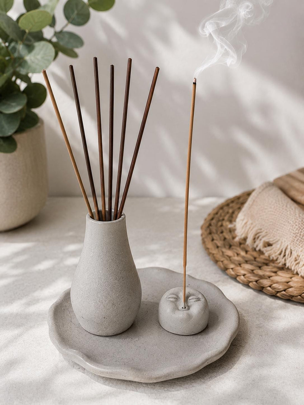 Ceramic Incense Holder Set, Handmade Ash Catcher Tray, Zen Home Decor, Meditation Gift