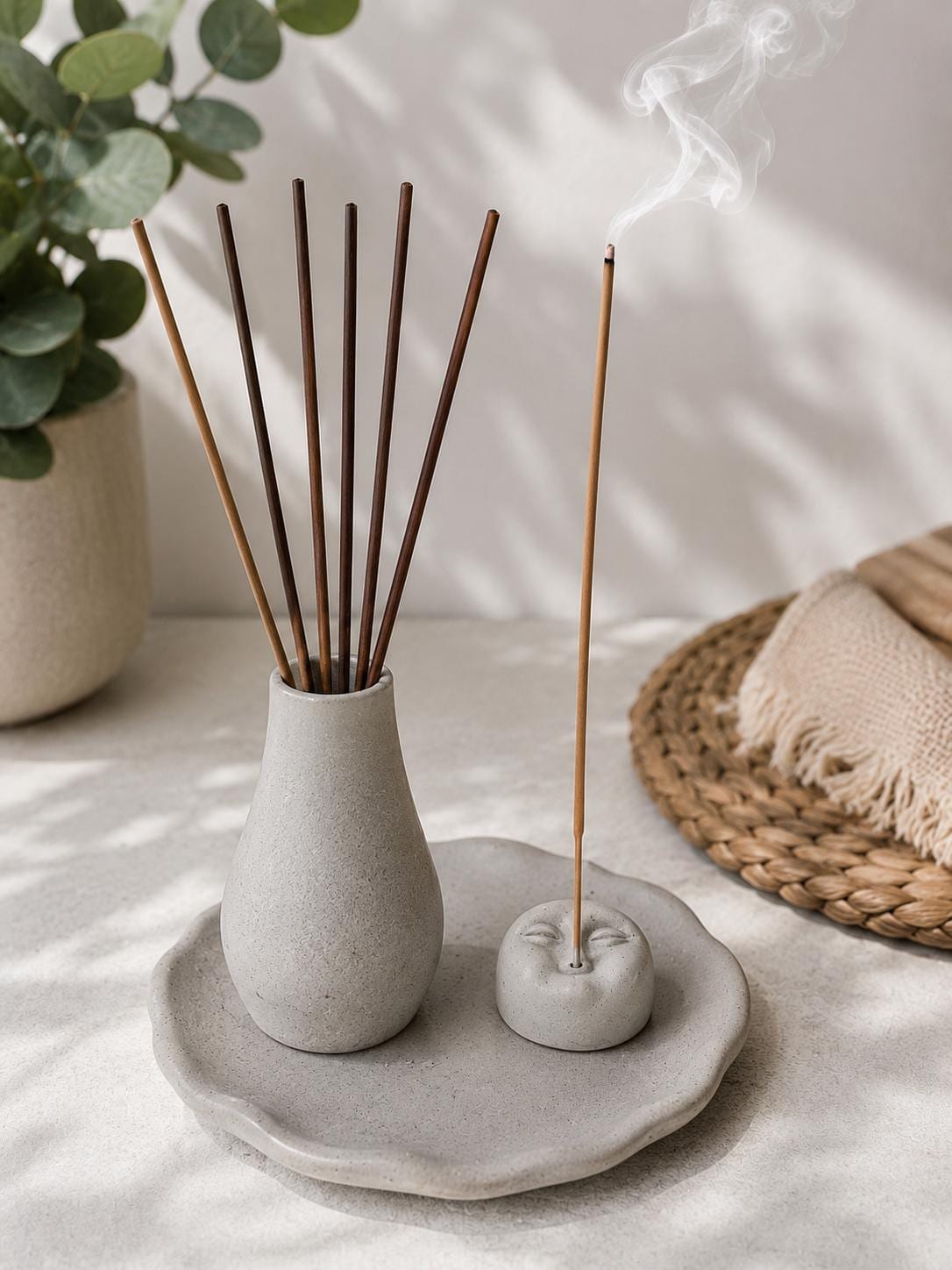 Ceramic Incense Holder Set, Handmade Ash Catcher Tray, Zen Home Decor, Meditation Gift