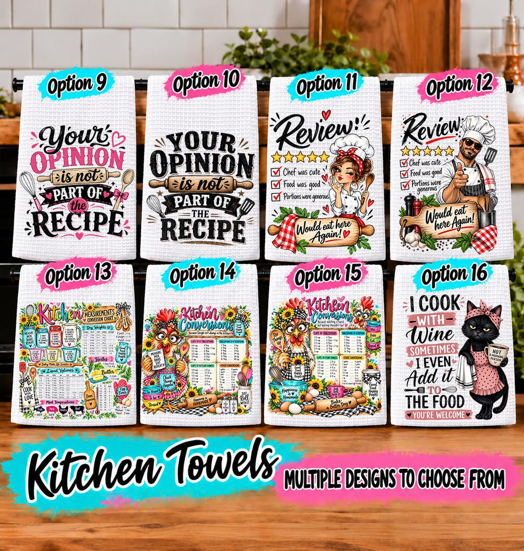 Funny Kitchen Towel, Waffle Weave Kitchen Towel, Decorative Dish Towel, Farmhouse Kitchen Decor, Funny Gift, Multiple Designs