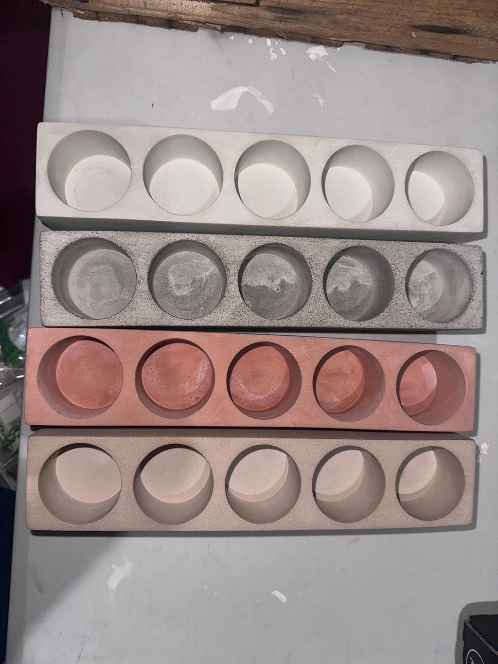 5 Hole Succulent Planter with Tray, Long Rectangle Plant Pot, Modern Indoor Planter, Handmade Cement Decor