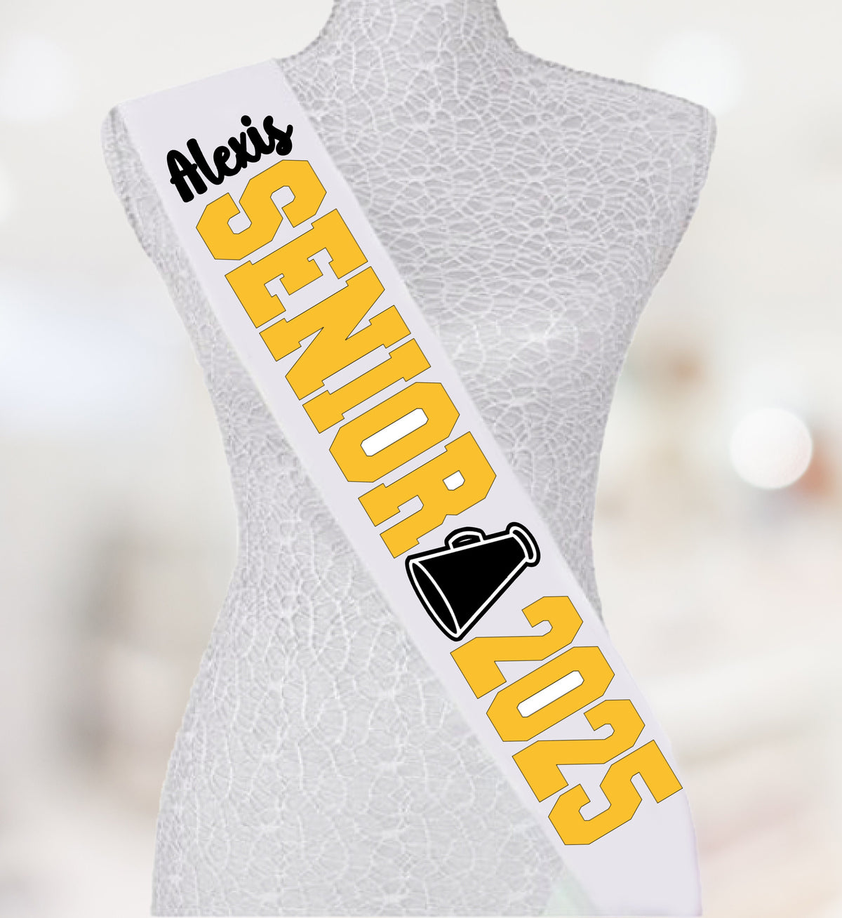 Customizable Senior Cheerleading Sash – Glitter HTV, Megaphone Icon