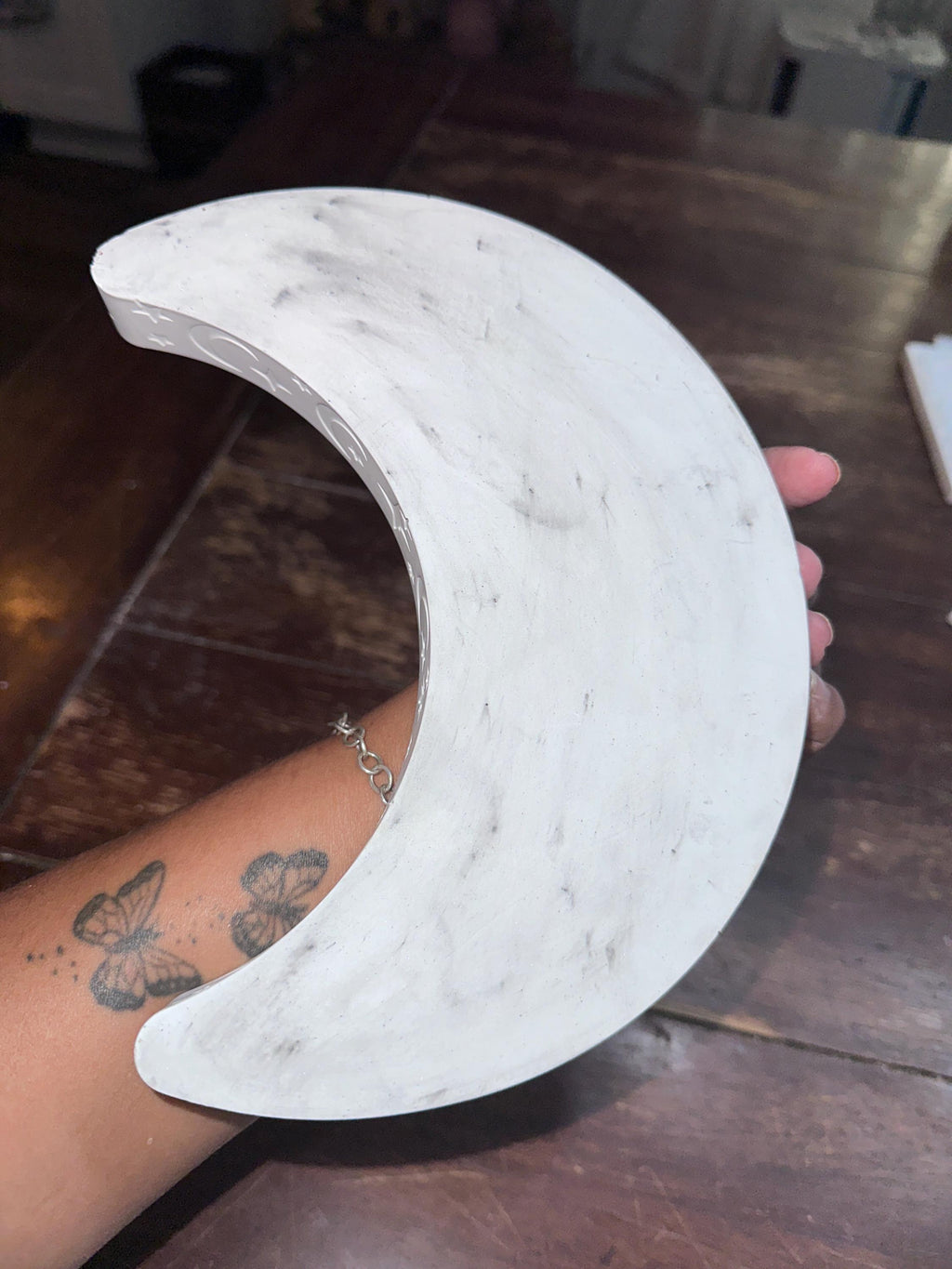 Half-Moon Jewelry/Storage Tray with half-moon and star design all around tray. Unique celestial decor