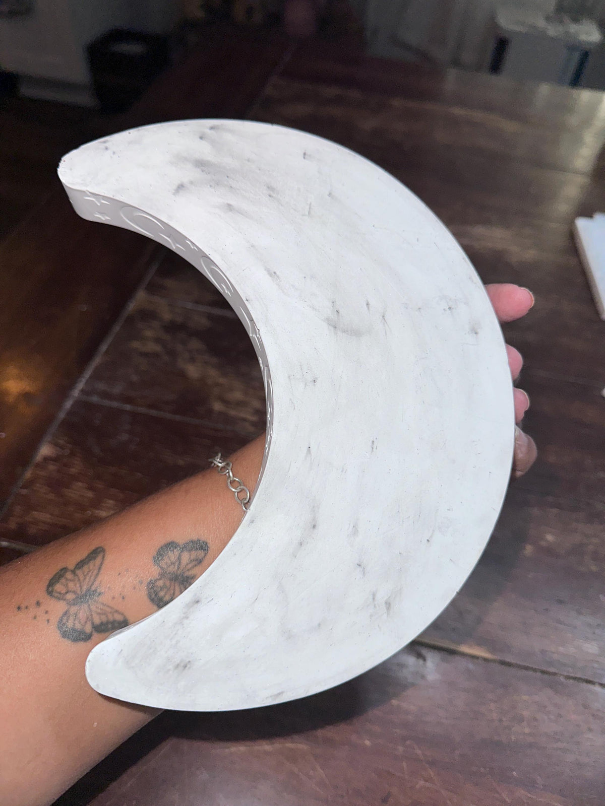 Half-Moon Jewelry/Storage Tray with half-moon and star design all around tray. Unique celestial decor