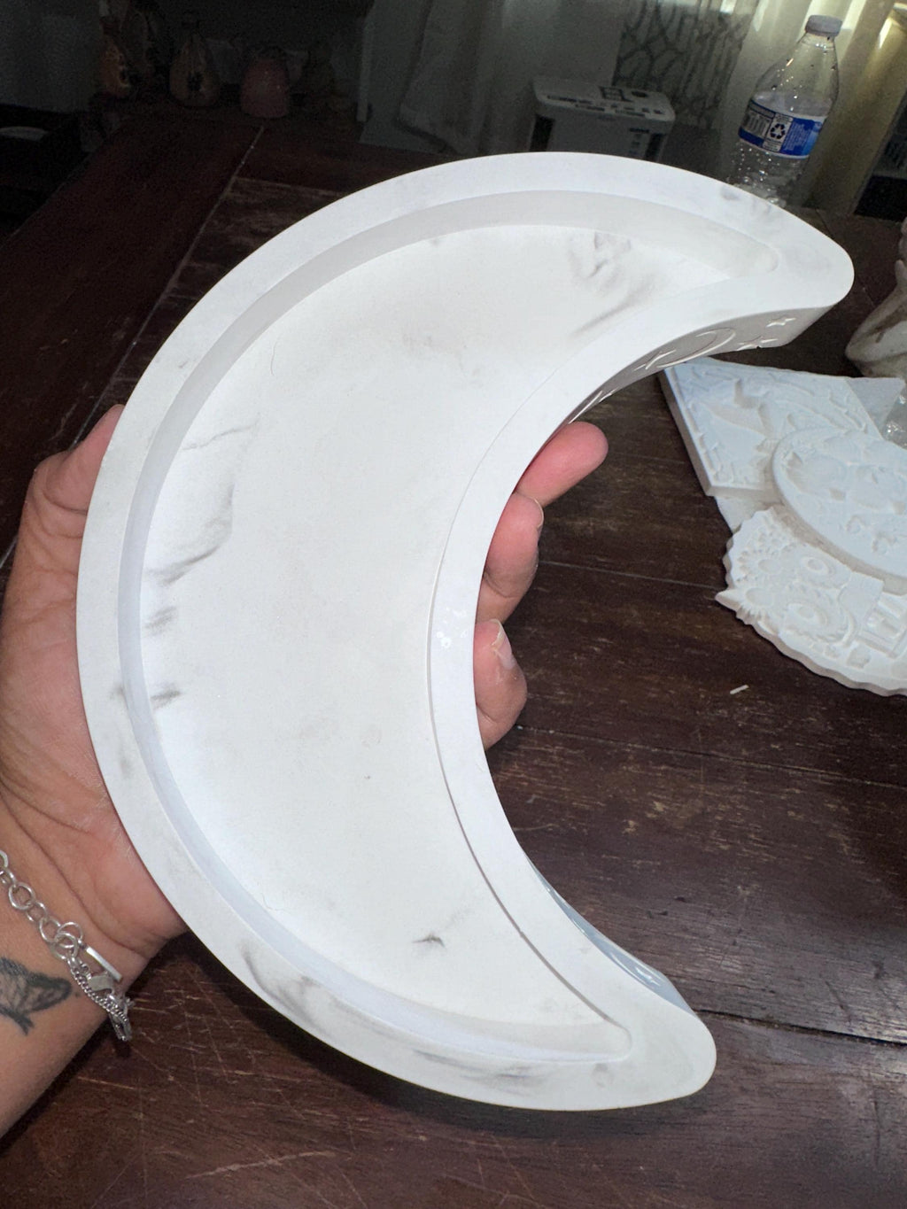 Half-Moon Jewelry/Storage Tray with half-moon and star design all around tray. Unique celestial decor