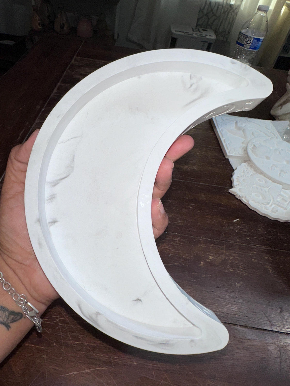 Half-Moon Jewelry/Storage Tray with half-moon and star design all around tray. Unique celestial decor