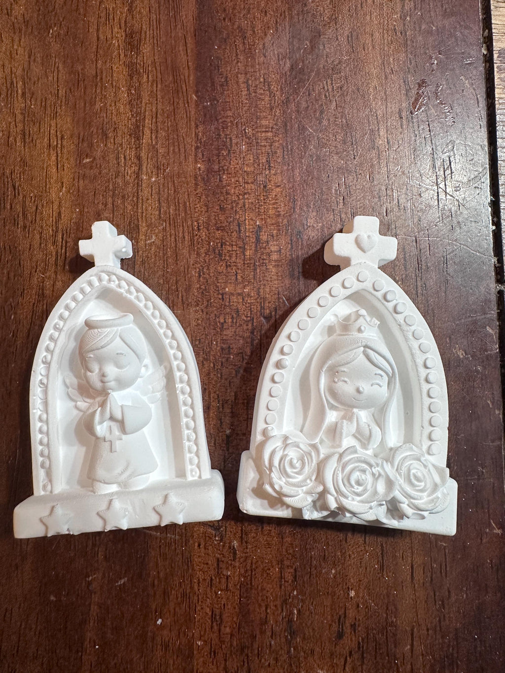 Angel & Virgin Mary Ceramic Figurines, Baptism Favor, Religious Keepsake, Christening Gift, Baby Shower Decor, Optional Magnet