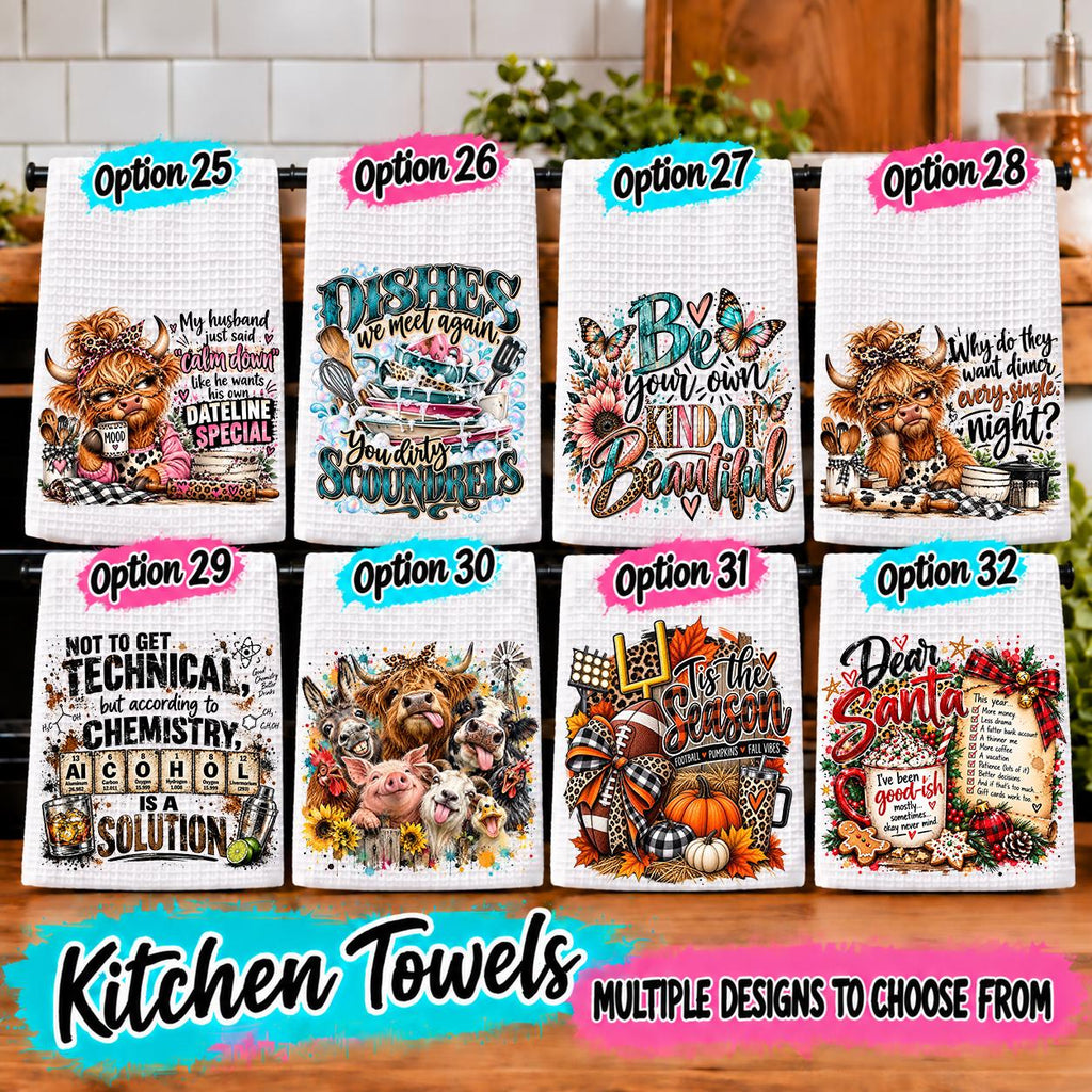 Funny Kitchen Towel, Waffle Weave Kitchen Towel, Decorative Dish Towel, Farmhouse Kitchen Decor, Funny Gift, Multiple Designs