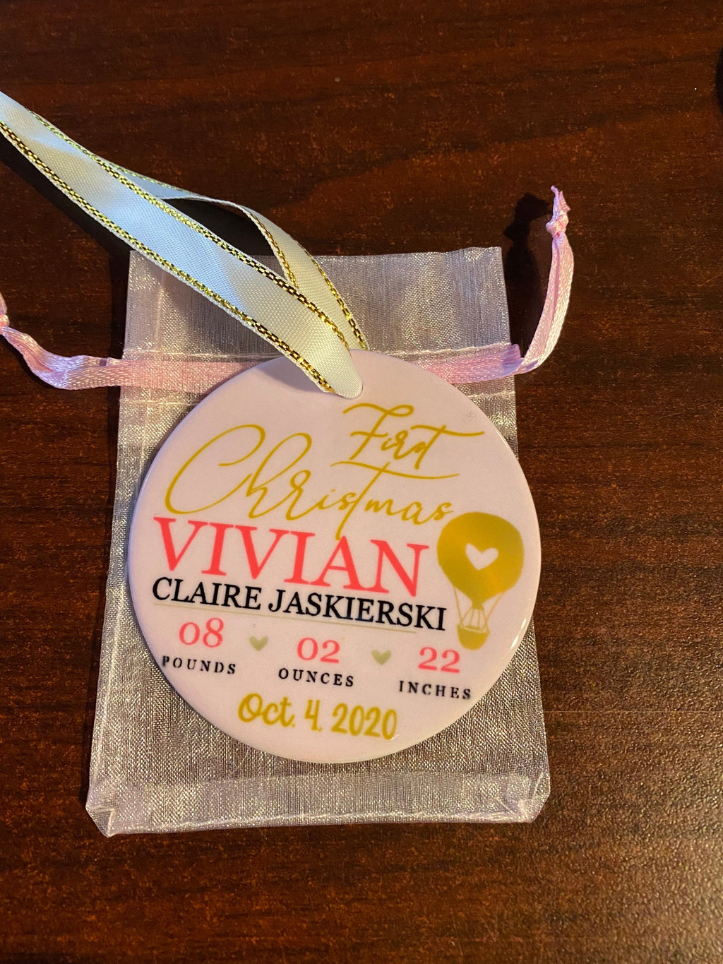 Baby's First Christmas birth announcement. Customized Christmas Ornament with optional baby picture.