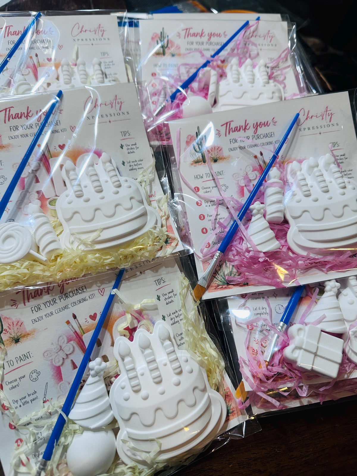 Paint Your Own Ceramic Birthday Cake Kit, Kids Craft Activity, Party Favor, DIY Ceramic Coloring Kit