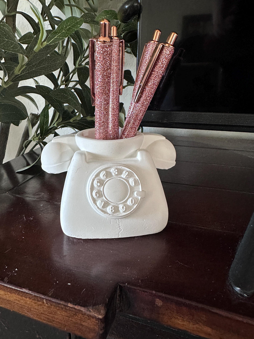Paint Your Own Mini Telephone Planter, Ceramic Resin Pen Holder, DIY Painting Kit, Retro Phone Decor, Desk Organizer, Creative Gift