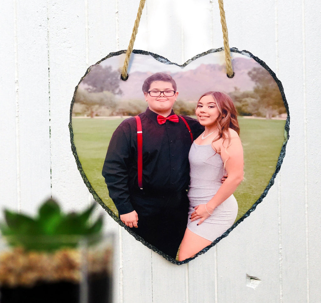 Personalized Heart Photo Slate, Hanging Keepsake, Memorial Gift