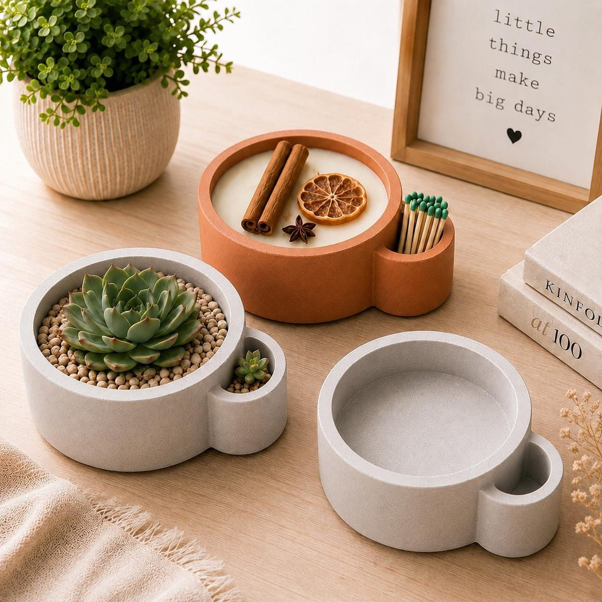Cement Round Planter or Candle Vessel, Unique Concrete Decor, Succulent Planter, Modern Home Decor