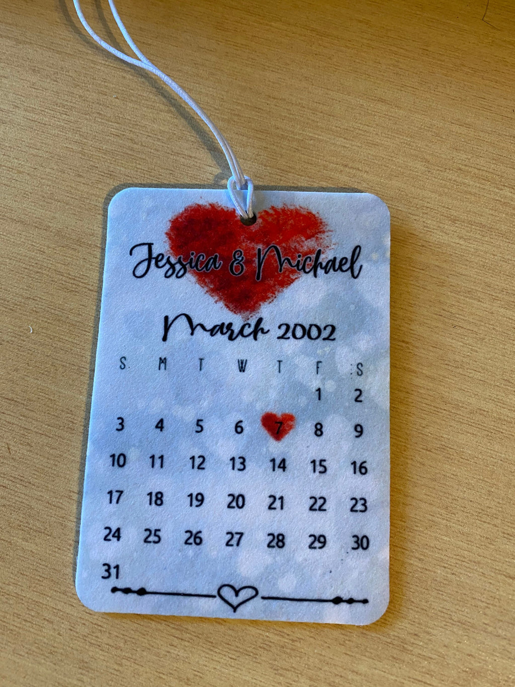 Personalized Calendar Air Freshener, Photo Anniversary Gift