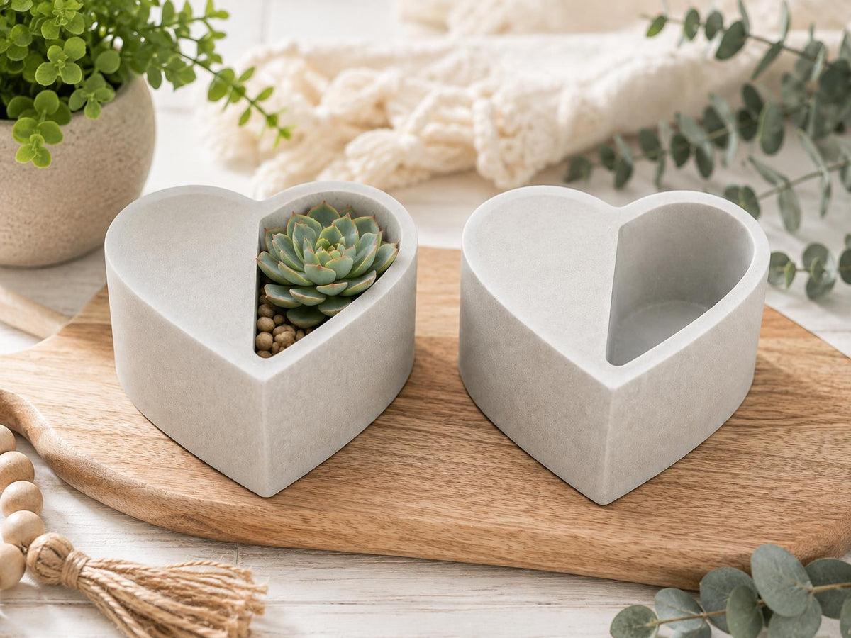 Cement Heart Planter, Half Heart Succulent Planter, Concrete Plant Pot, Modern Home Decor