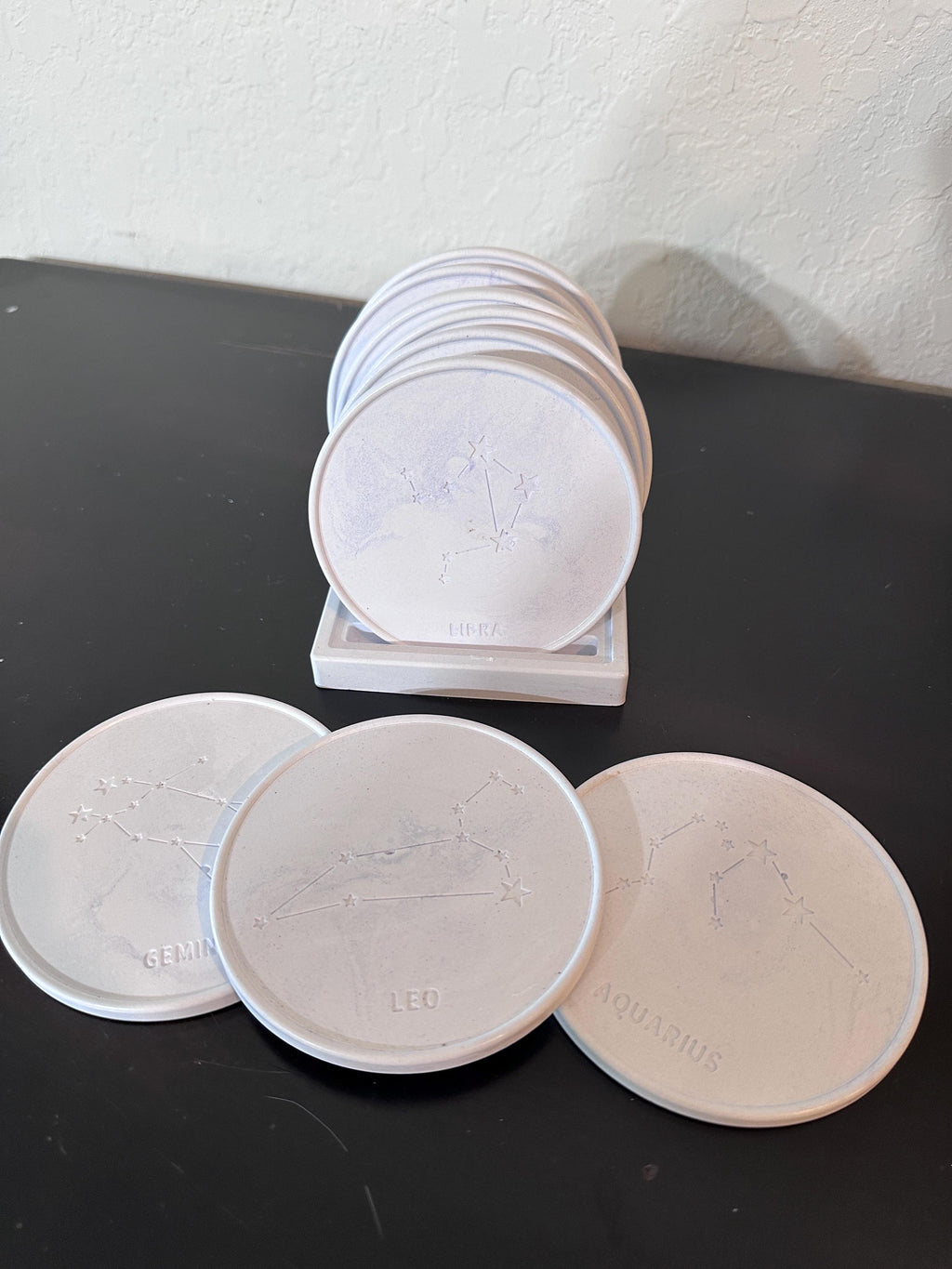 Ceramic Resin Zodiac Constellation Coasters, Astrology Home Decor Set | birthday gifts | celestial decor