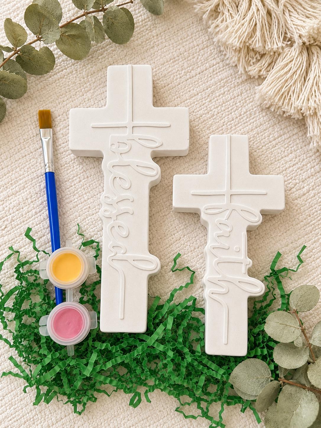 Paint Your Own Ceramic Cross Kit, Christian Kids Craft, Ready to Paint Cross, Sunday School Activity, VBS Craft, Church Craft