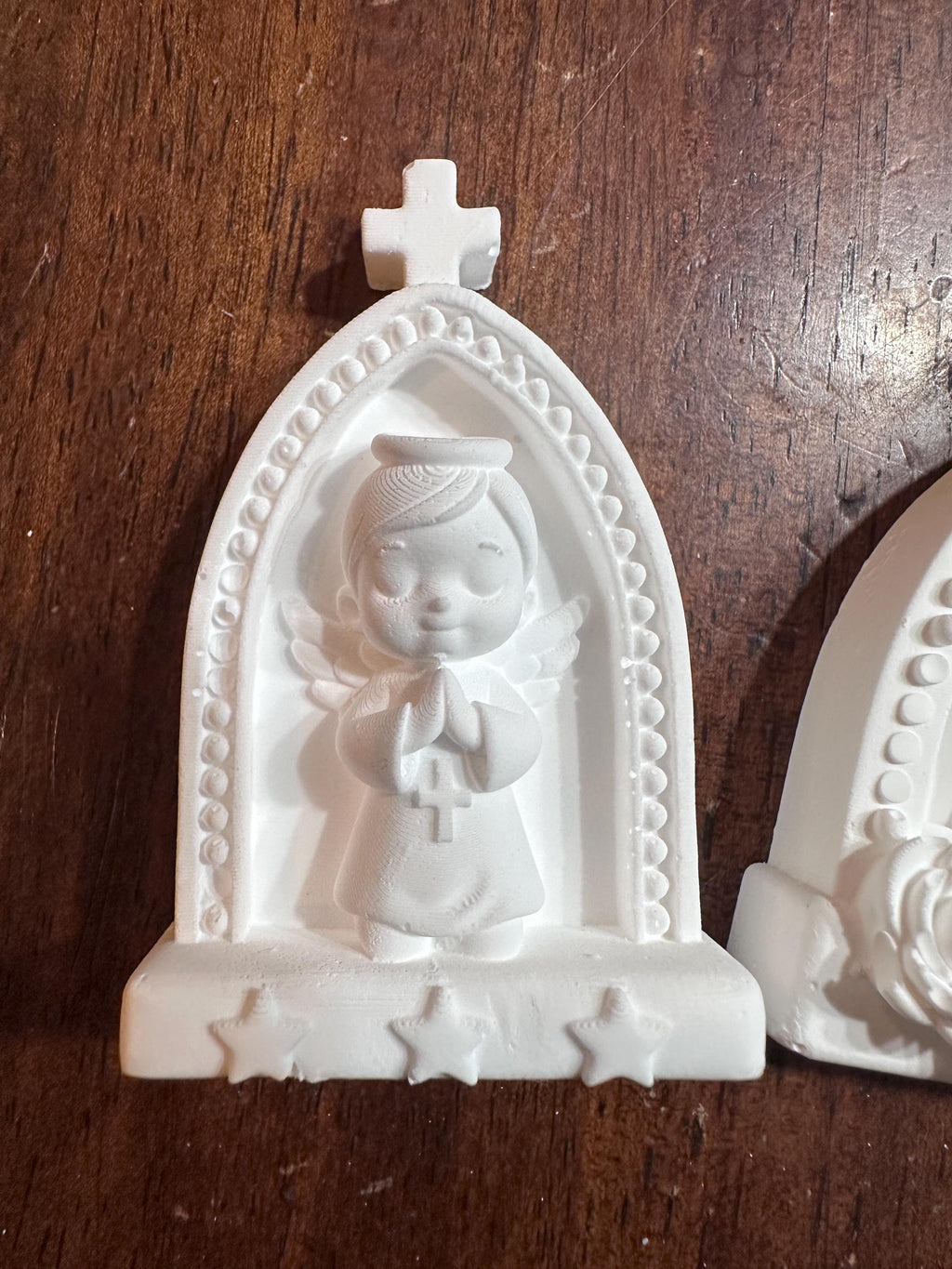 Angel & Virgin Mary Ceramic Figurines, Baptism Favor, Religious Keepsake, Christening Gift, Baby Shower Decor, Optional Magnet