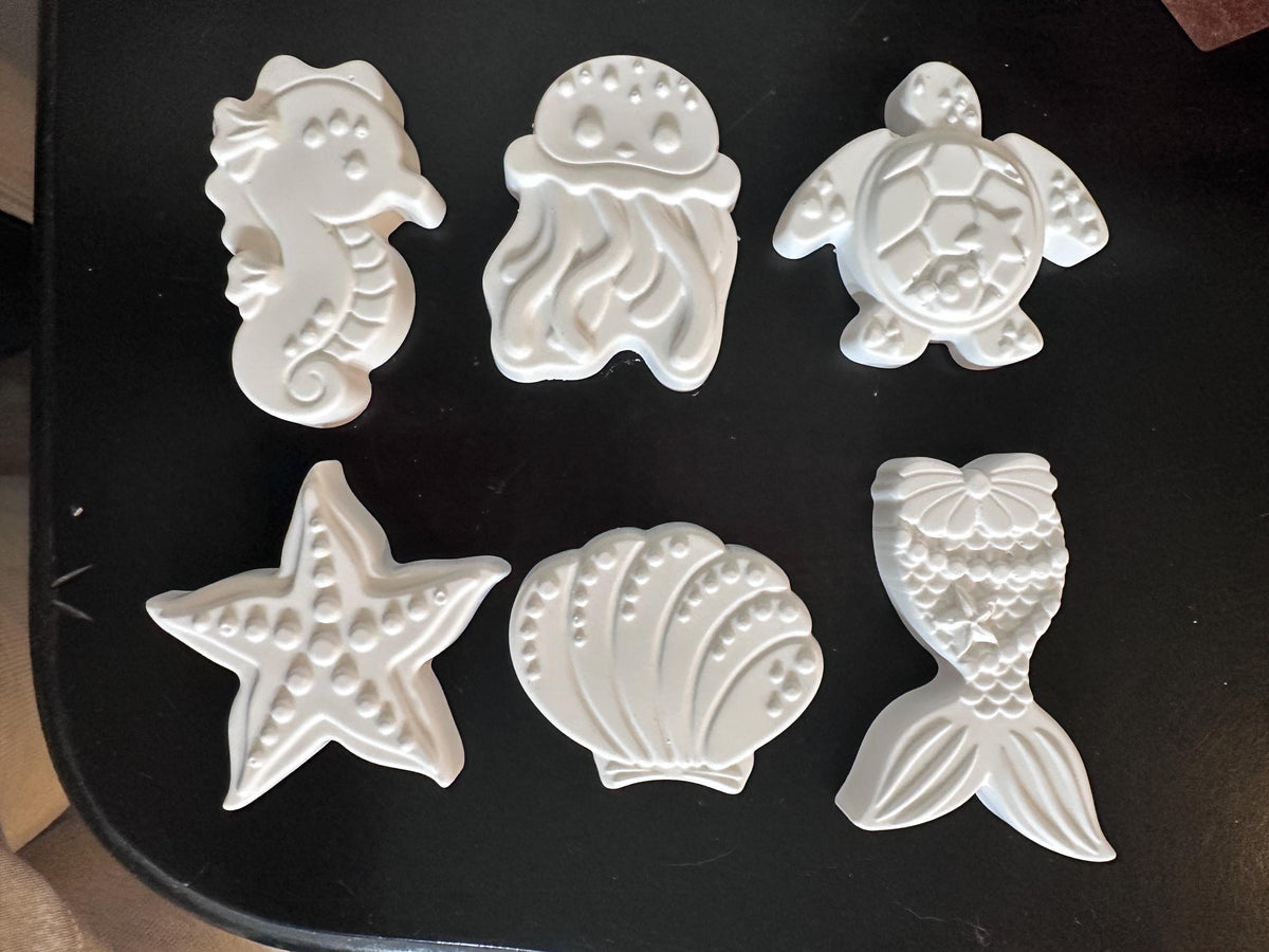 Ocean Theme Ceramic Coloring Kit, Sealife, Mermaid, Starfish, Turtle, Jellyfish, Seashell Figurines