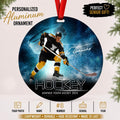 Customized Hockey ornament. Great for hockey senior or team gifts. Can be personalized with 2 different picture.