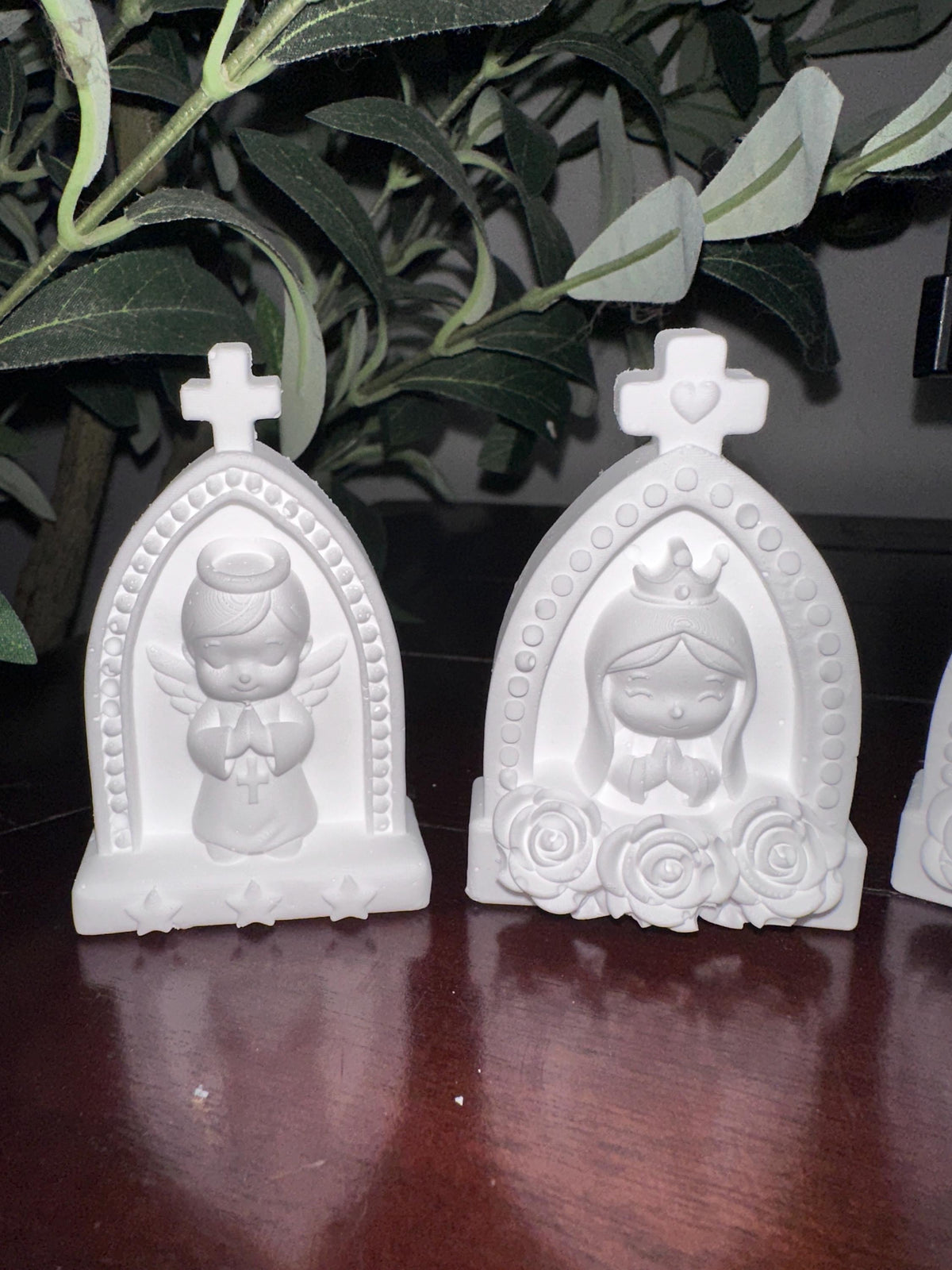 Angel & Virgin Mary Ceramic Figurines, Baptism Favor, Religious Keepsake, Christening Gift, Baby Shower Decor, Optional Magnet