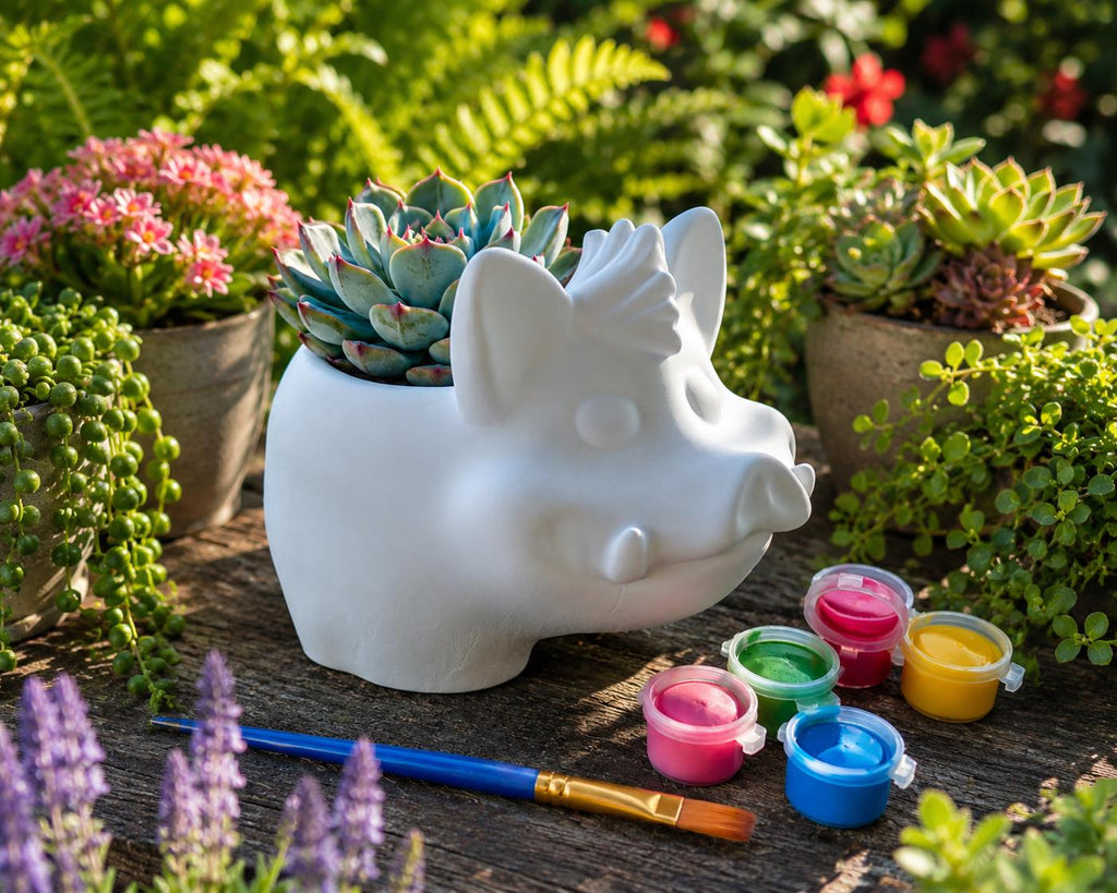 Ceramic Resin Mini Wild Boar Planter- Paint Your Own Masterpiece. Succulent planter