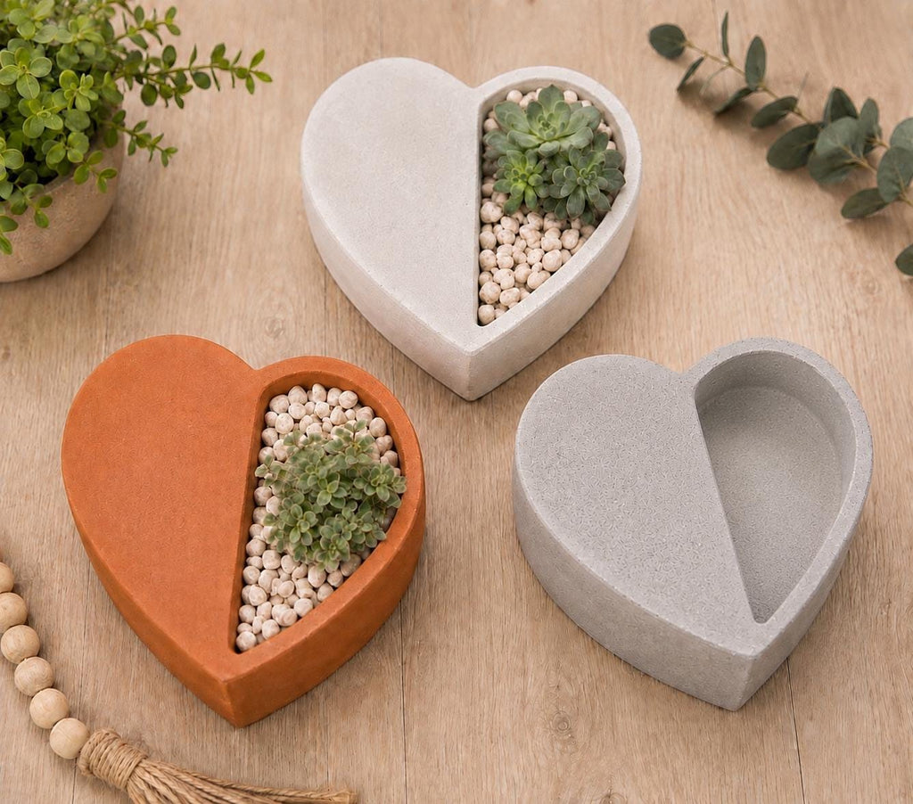 Cement Heart Planter, Half Heart Succulent Planter, Concrete Plant Pot, Modern Home Decor
