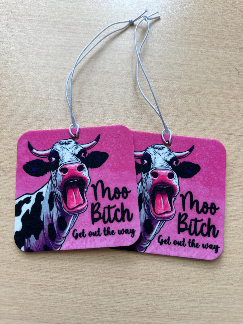 Moo B- Get out the way car freshener, funny cow theme car accessory.
