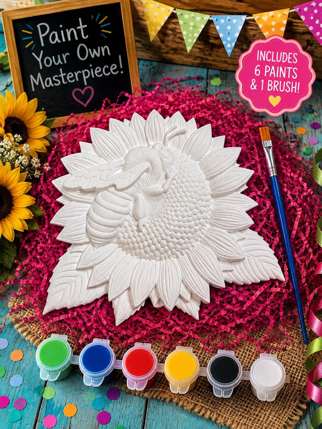 Bee & Sunflower Ceramic Painting Kit, Paint Your Own Craft