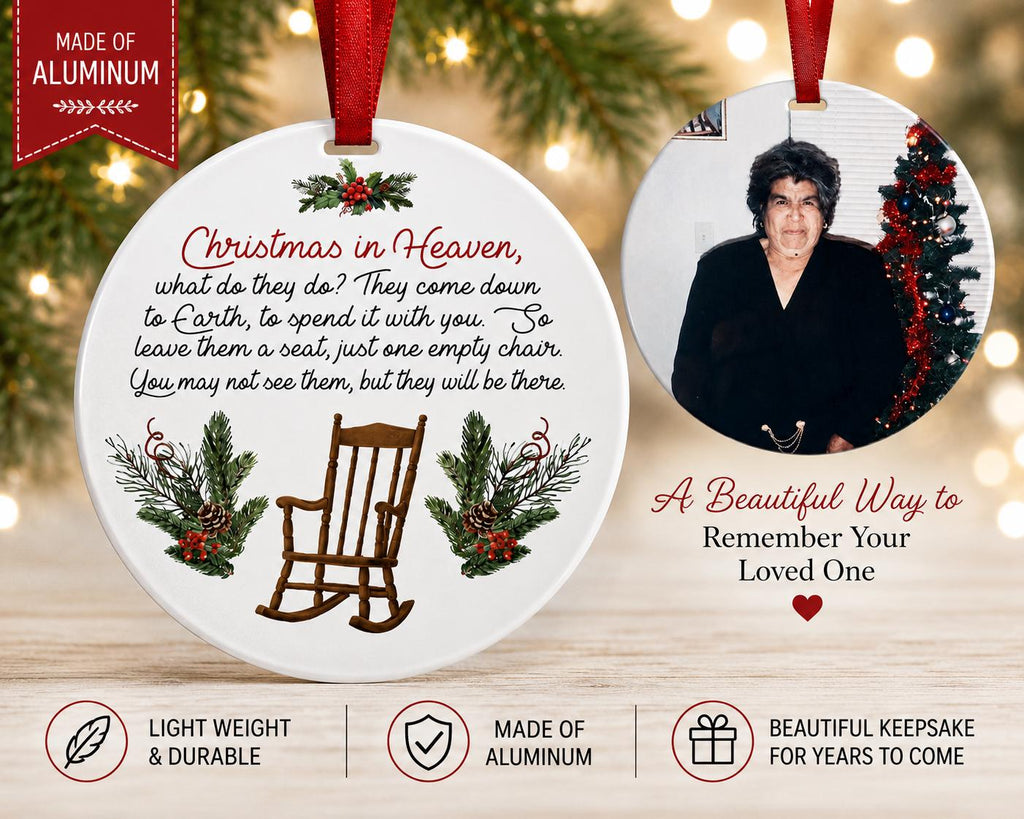 Christmas in Heaven Memorial Ornament, Personalized Photo Keepsake, Loved One Remembrance Christmas Gift