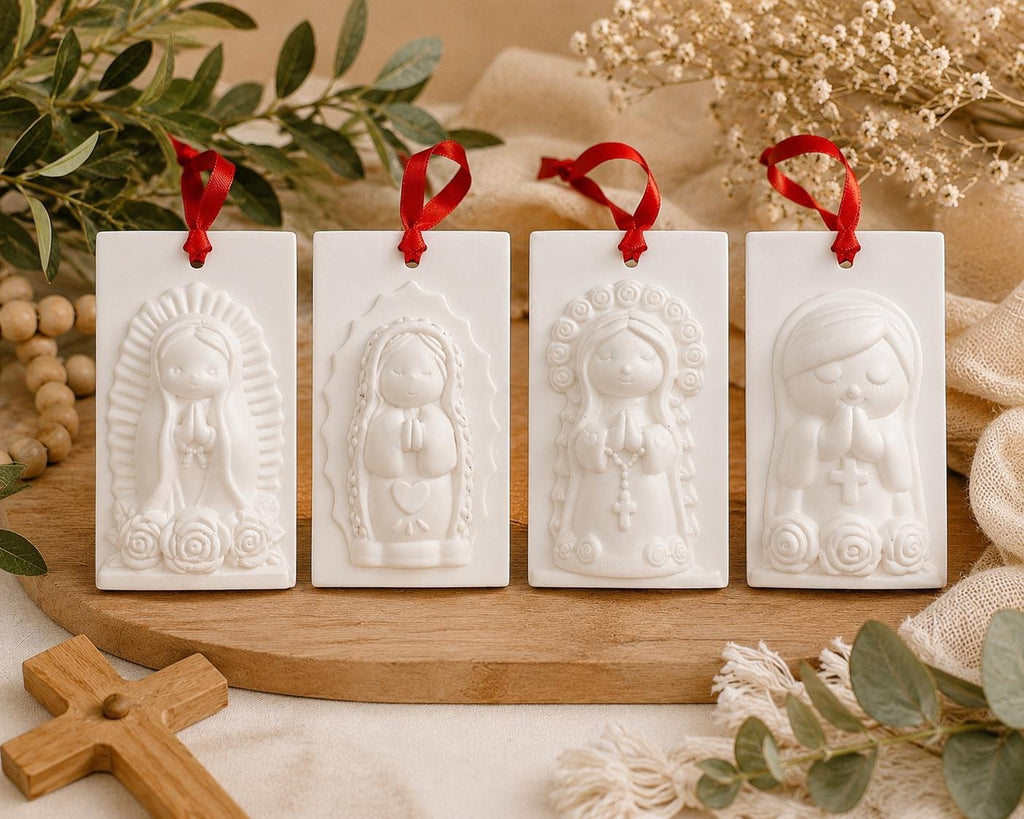 Ceramic Resin Virgin De Guadalupe Ornament, Handmade Religious figurine, baptism favors, Christening, Communion, weddings