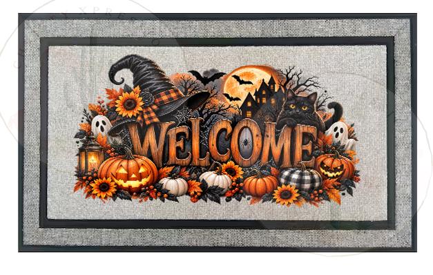 Halloween Doormat, Witch Halloween Door Mat, Spooky Front Door Decor, Black Cat Doormat, Fall Porch Decor, Halloween Outdoor Mat