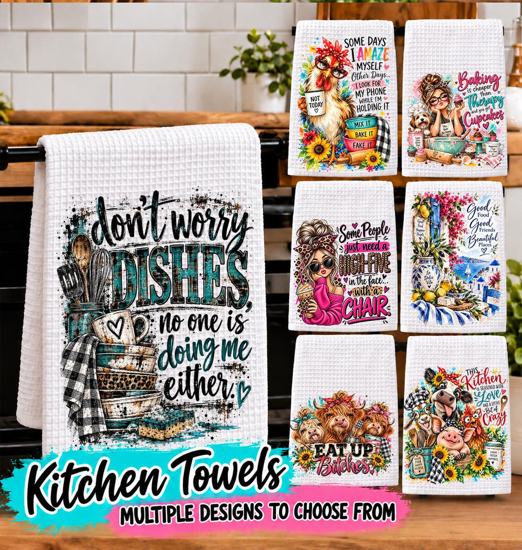 Funny Kitchen Towel, Waffle Weave Kitchen Towel, Decorative Dish Towel, Farmhouse Kitchen Decor, Funny Gift, Multiple Designs