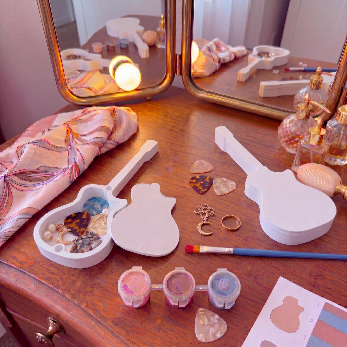 Paint Your Own Guitar Jewelry Box Kit, DIY Ceramic Craft for Kids