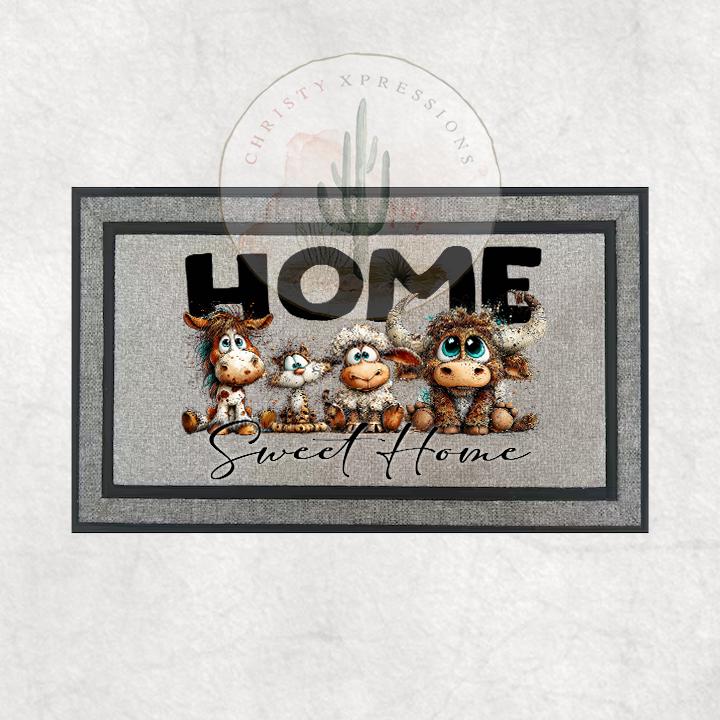Home Sweet Home Doormat, Funny Farm animal Family Welcome Mat, Farmhouse Decor