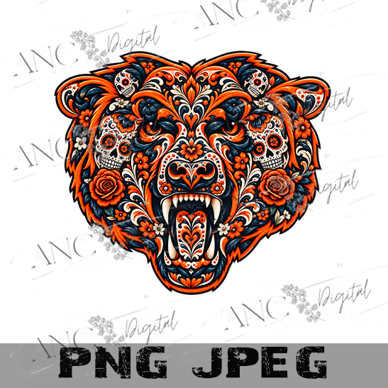 LOS BEARS PNG Bundle, Day of the Dead Bear Sublimation Designs, Sugar Skull Bear Head, Floral Sports Mascot Digital Download