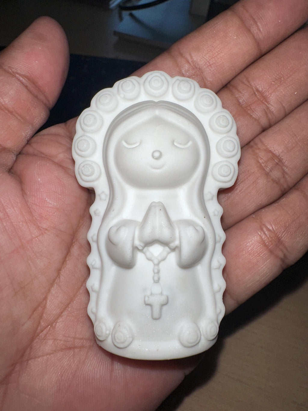 Ceramic Resin Virgin De Guadalupe Ornament, Handmade Religious figurine, baptism favors, Christening, Communion, weddings