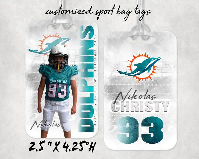 Personalized Sports Bag Tag, Custom Athlete Luggage Tag, Team Name & Number