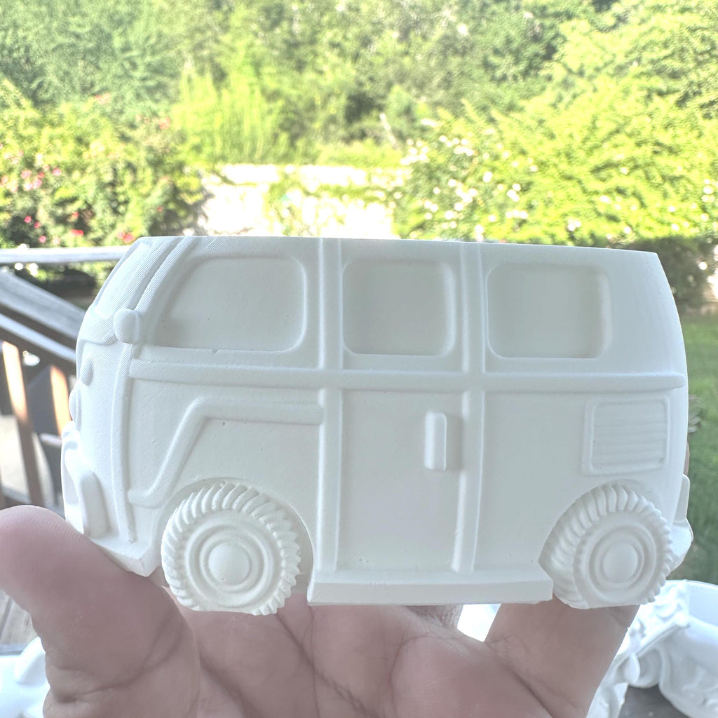 Ceramic Resin Mini Camper Bus Planter- Paint Your Own Masterpiece. Succulent planter