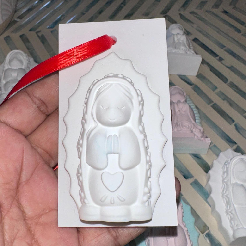 Ceramic Resin Virgin De Guadalupe Ornament, Handmade Religious figurine, baptism favors, Christening, Communion, weddings