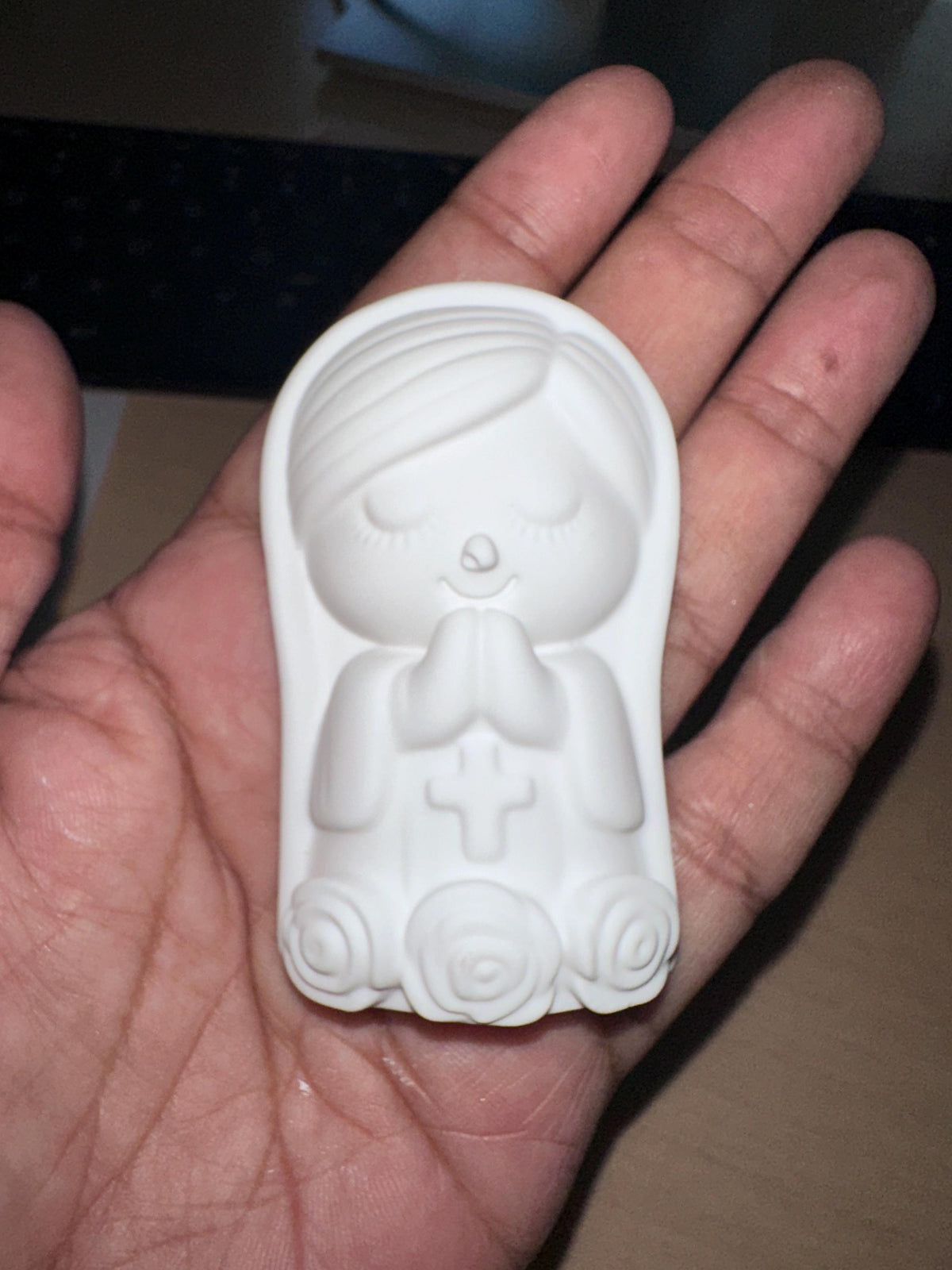 Ceramic Resin Virgin De Guadalupe Ornament, Handmade Religious figurine, baptism favors, Christening, Communion, weddings