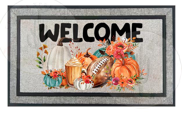 Fall Football Doormat, Pumpkin Welcome Mat, Autumn Front Porch Decor