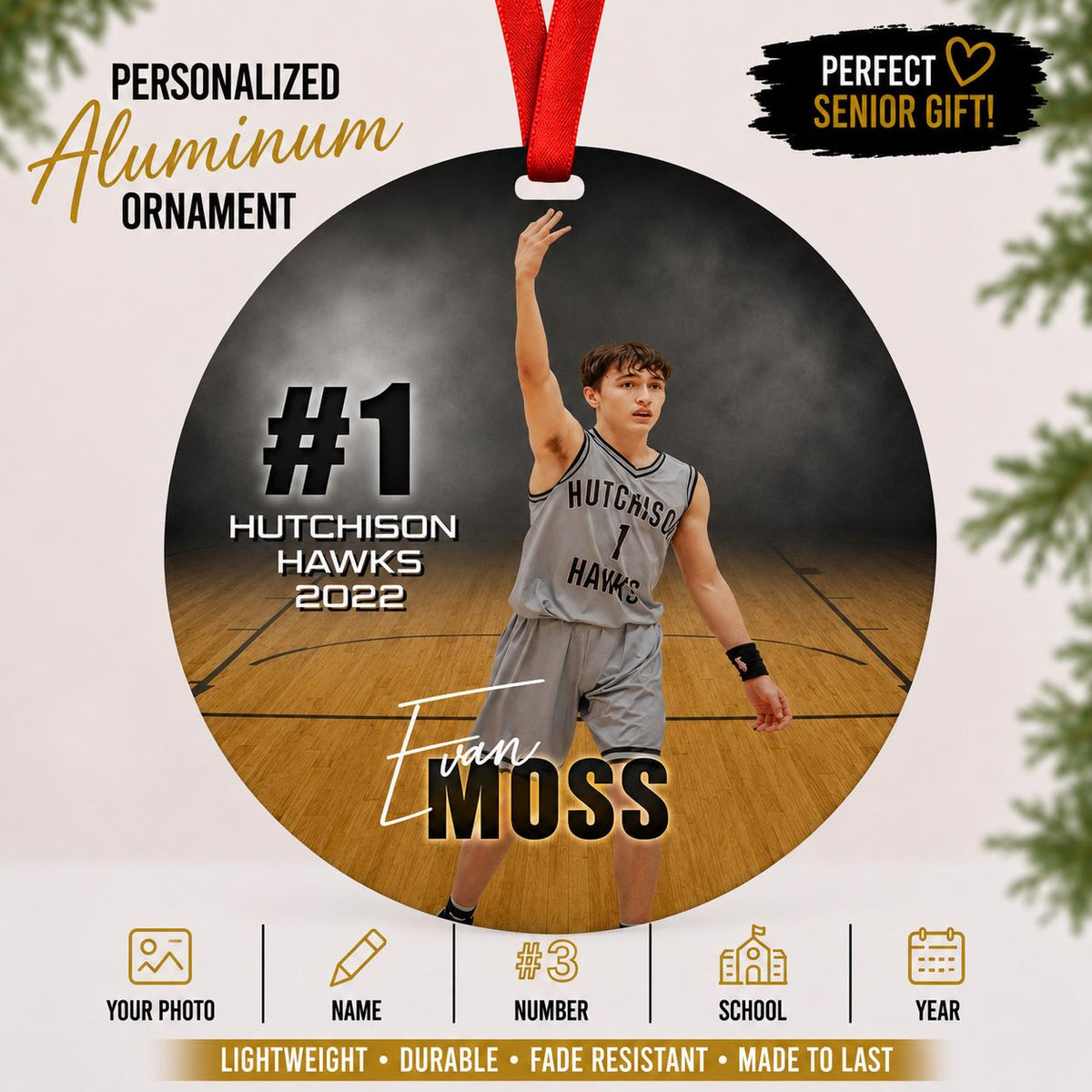 Personalized Basketball Ornament, Senior Player Gift