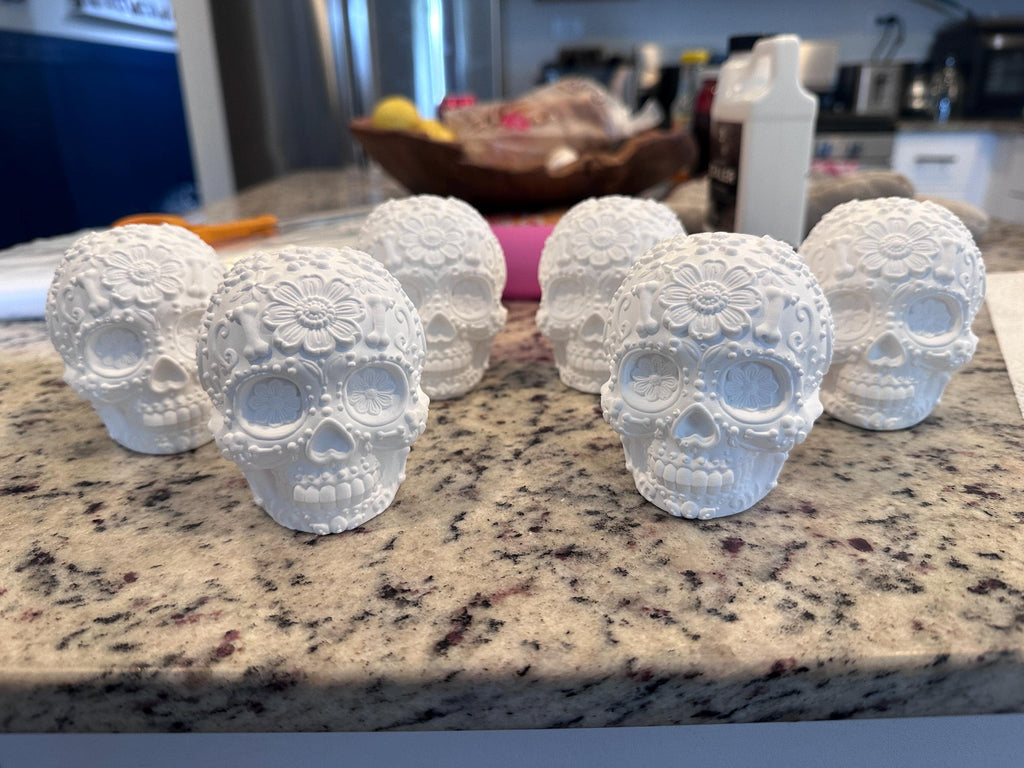 Day of the Dead Skull Painting Kit, DIY Sugar Skull Craft, Ceramic Resin Skull, Dia de los Muertos Decor, Paint Your Own Skull. Ofrenda