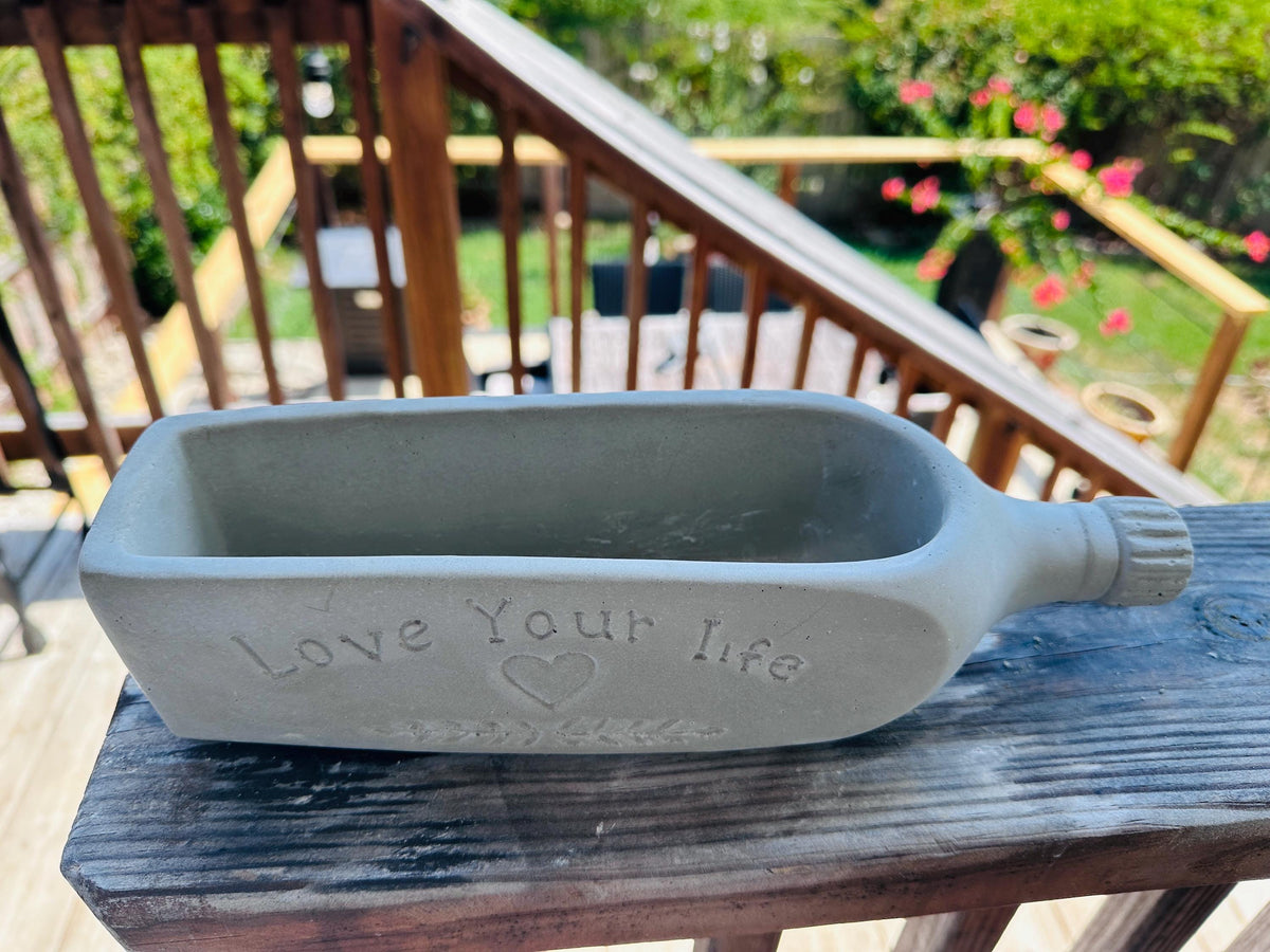 Concrete Wine Bottle Planter, Cement Succulent Planter, Rustic Industrial Home Decor