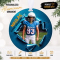 Customized multi sport ripping through ornament. Great for senior who committed or for teams end of season gift. Personalized- pick a sport.