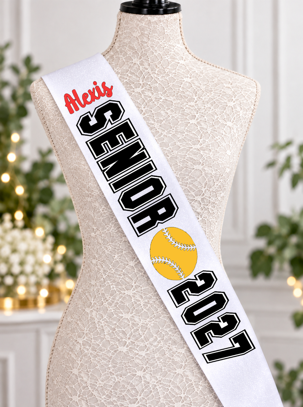 Custom Glitter Senior Softball Sash – Personalized Graduation Gift