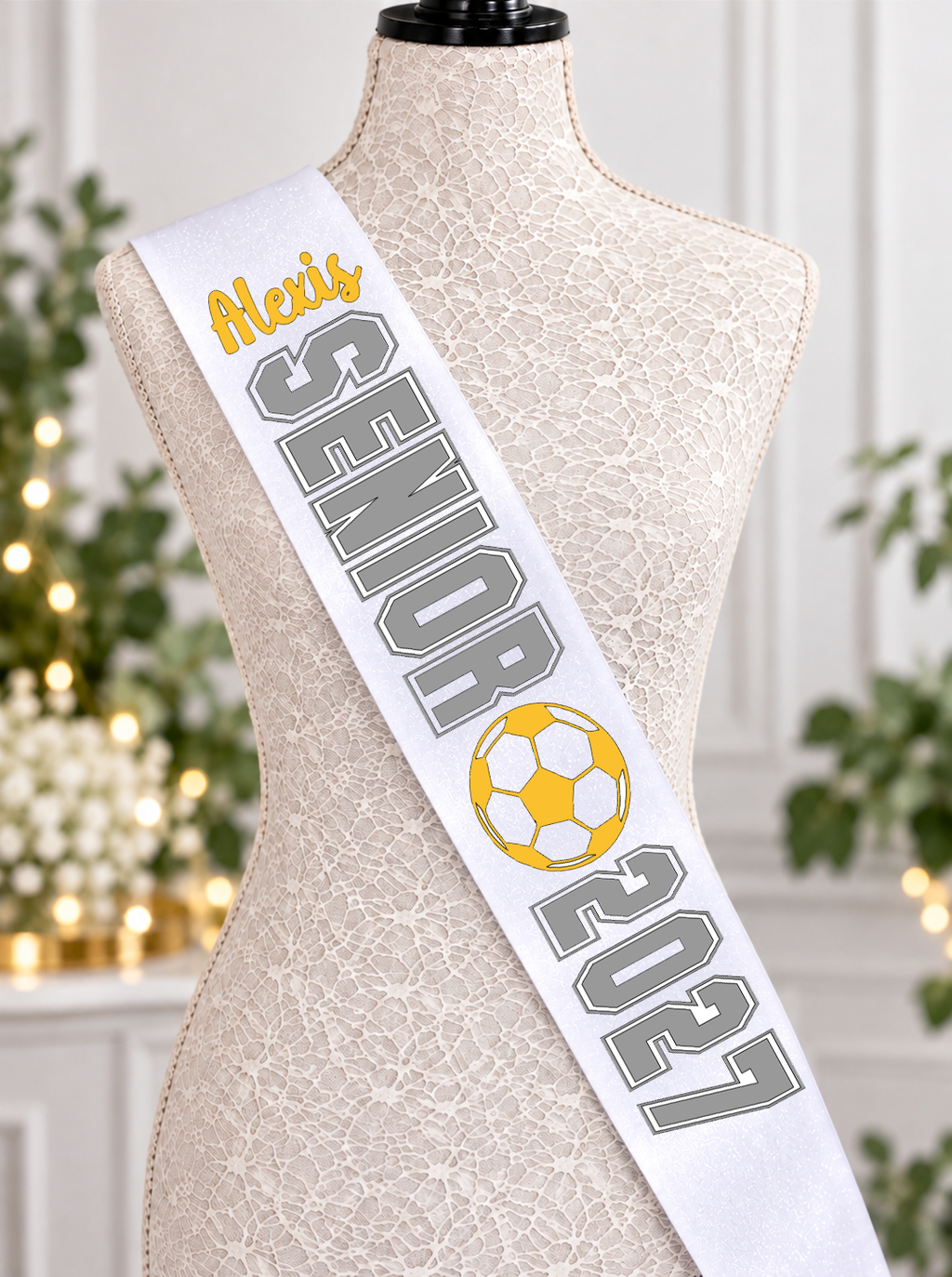 Personalized Senior Soccer Sash – Glitter Graduation Gift