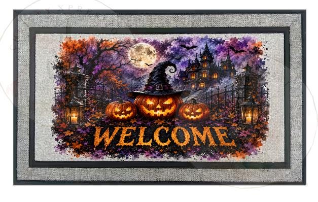 Halloween Doormat, Witch Pumpkin Welcome Mat, Spooky Halloween Porch Decor, Haunted House Front Door Mat, Fall Outdoor Door Mat