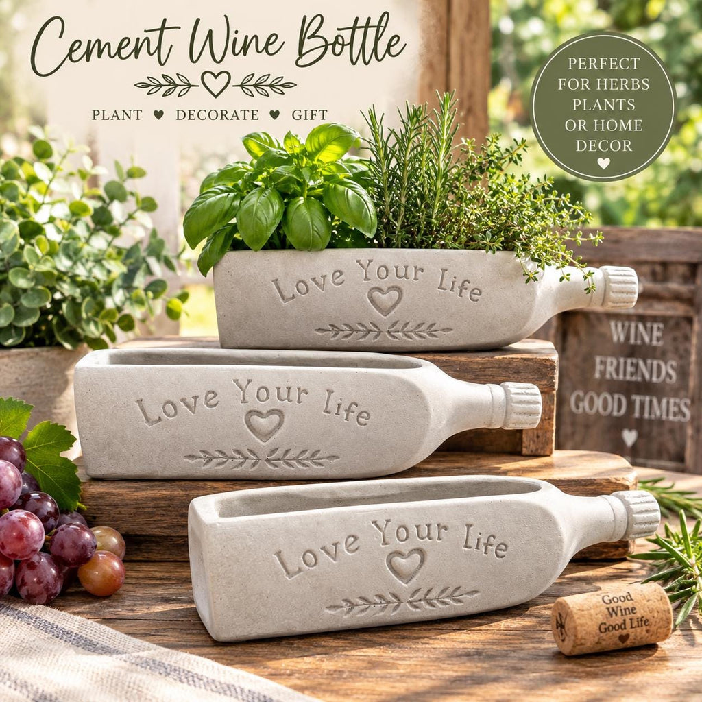 Concrete Wine Bottle Planter, Cement Succulent Planter, Rustic Industrial Home Decor