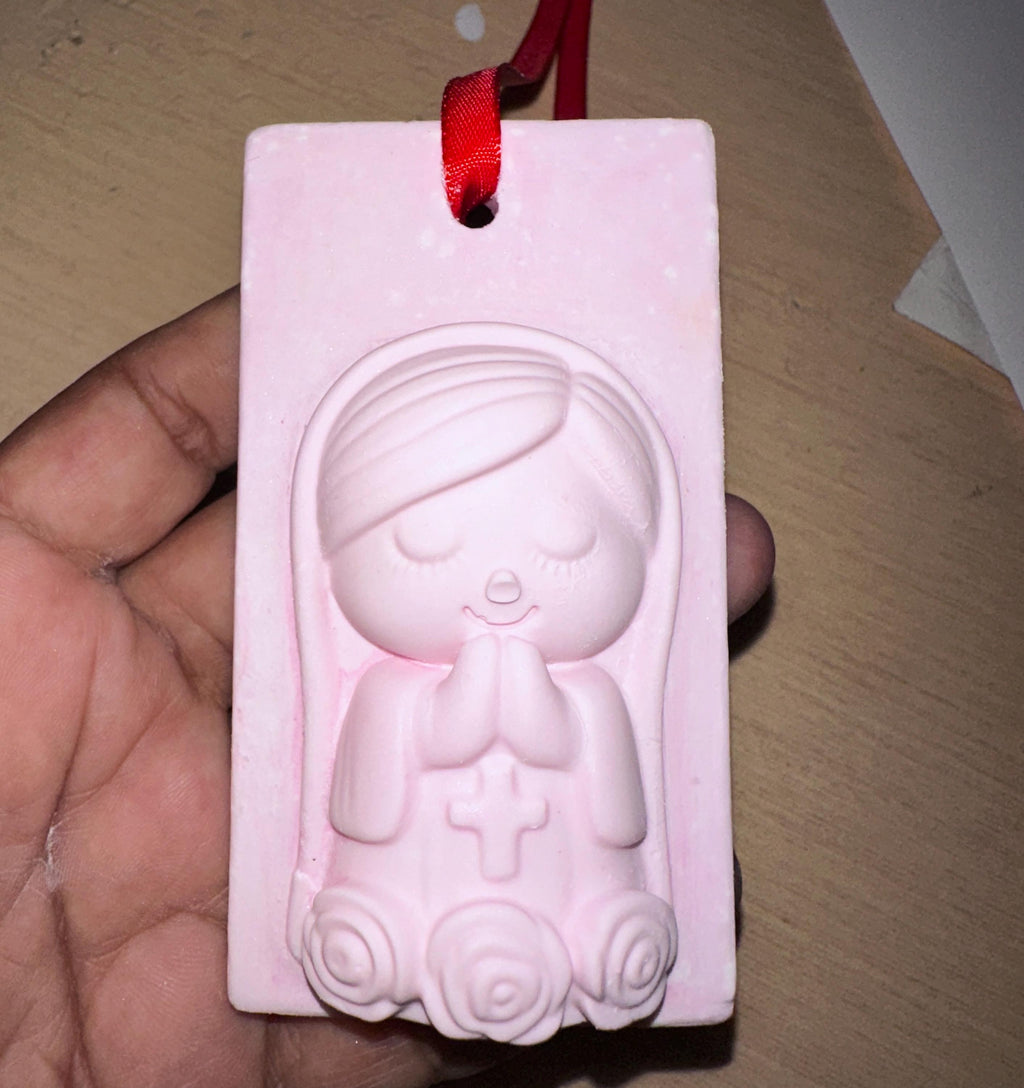 Ceramic Resin Virgin De Guadalupe Ornament, Handmade Religious figurine, baptism favors, Christening, Communion, weddings